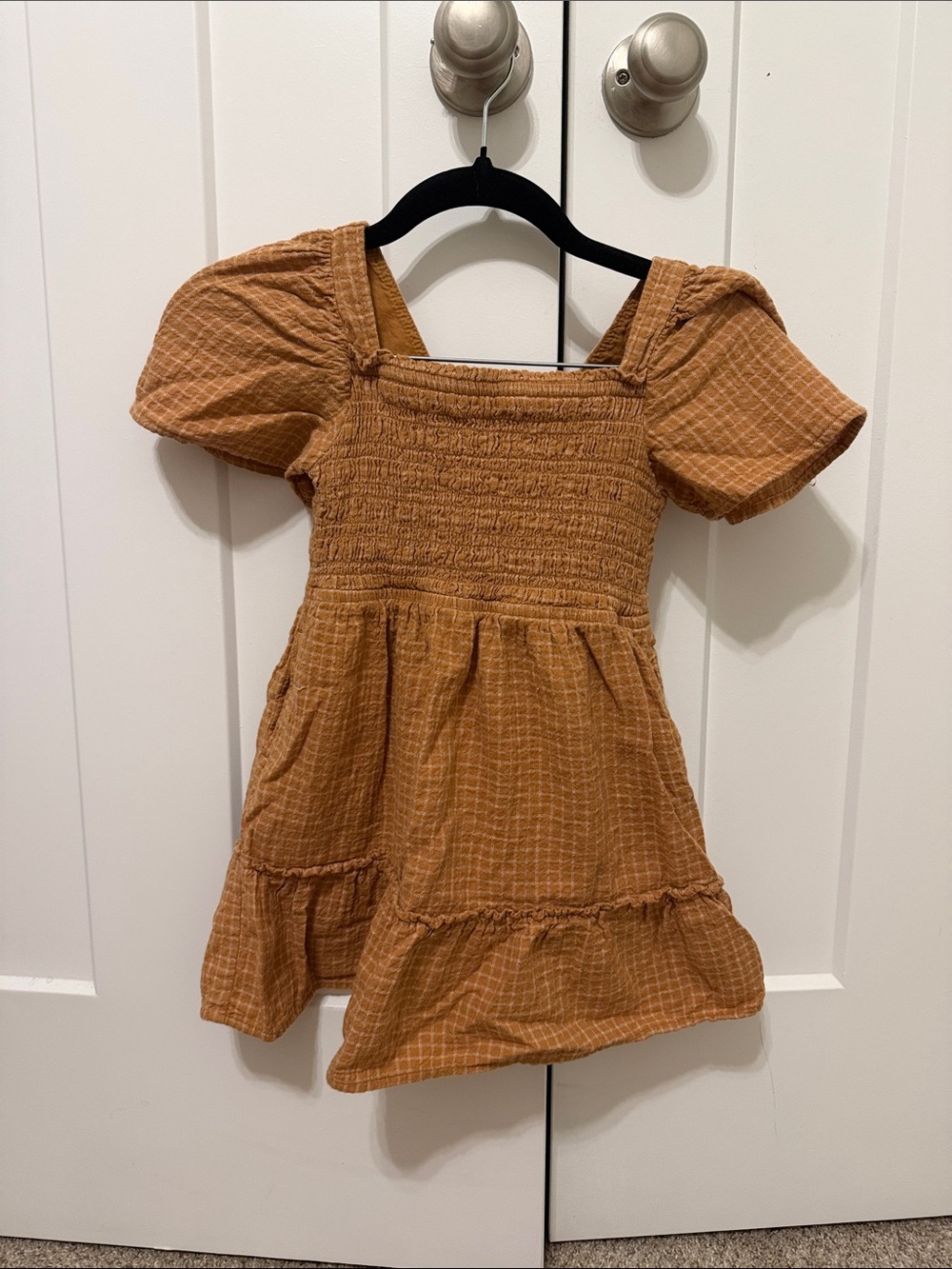 Cat & Jack Mustard Smocked Puff-Sleeve Dress